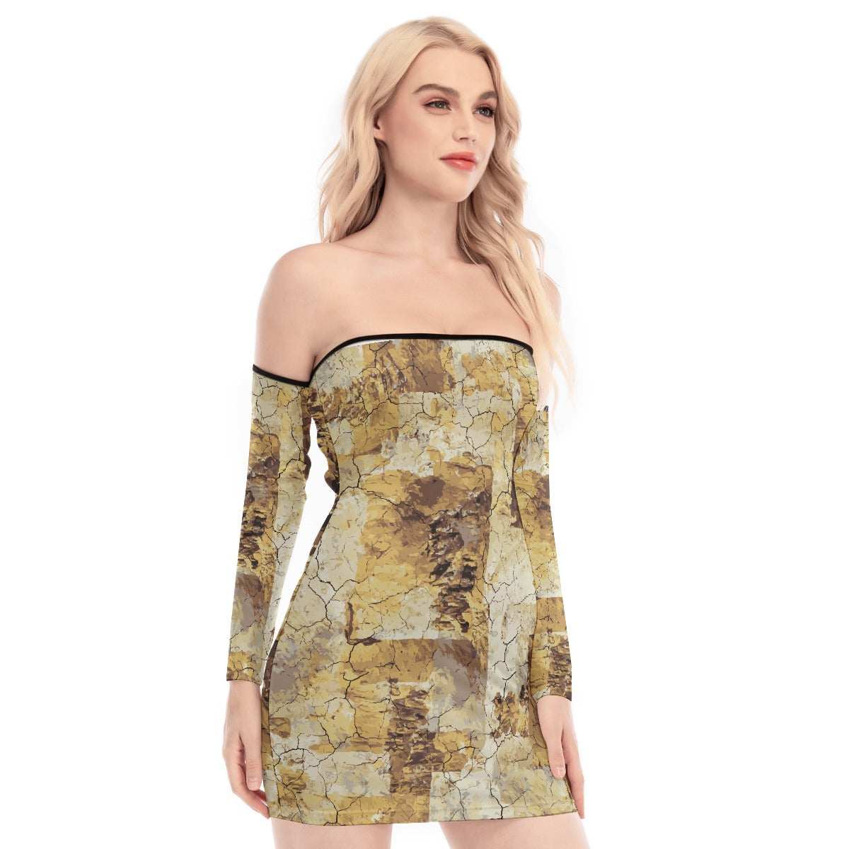 All-Over Print Women's Off-shoulder Back Lace-up Dress