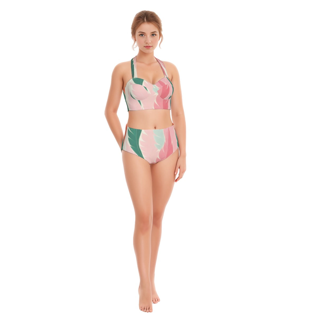 All-Over Print Women's Swimsuit Set With Halter