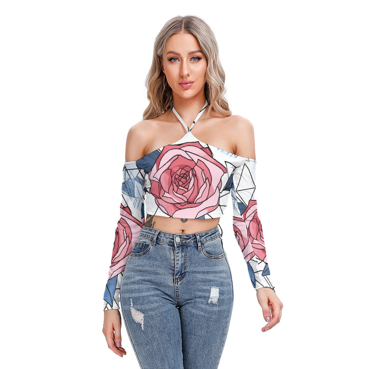 All-Over Print Women's Halter Lace-up Top