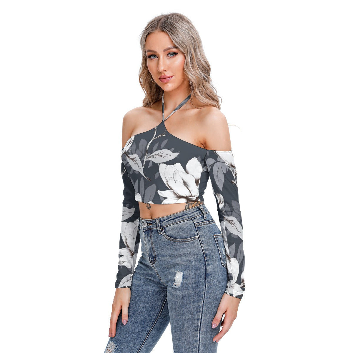 All-Over Print Women's Halter Lace-up Top