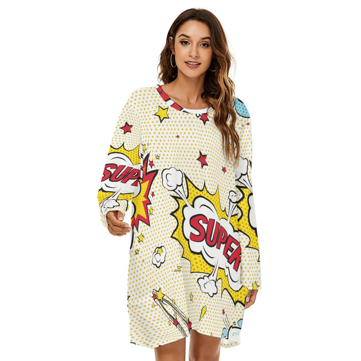 All-Over Print  Women's Loose Crew Neck Dress