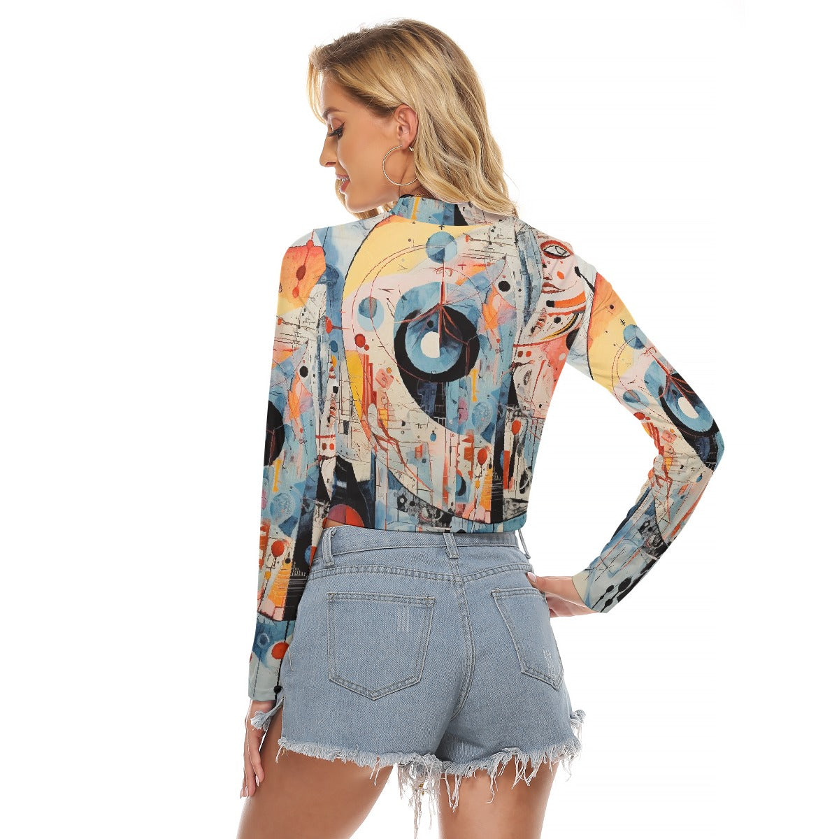 All-Over Print Women's Hollow Chest Keyhole Tight Crop Top