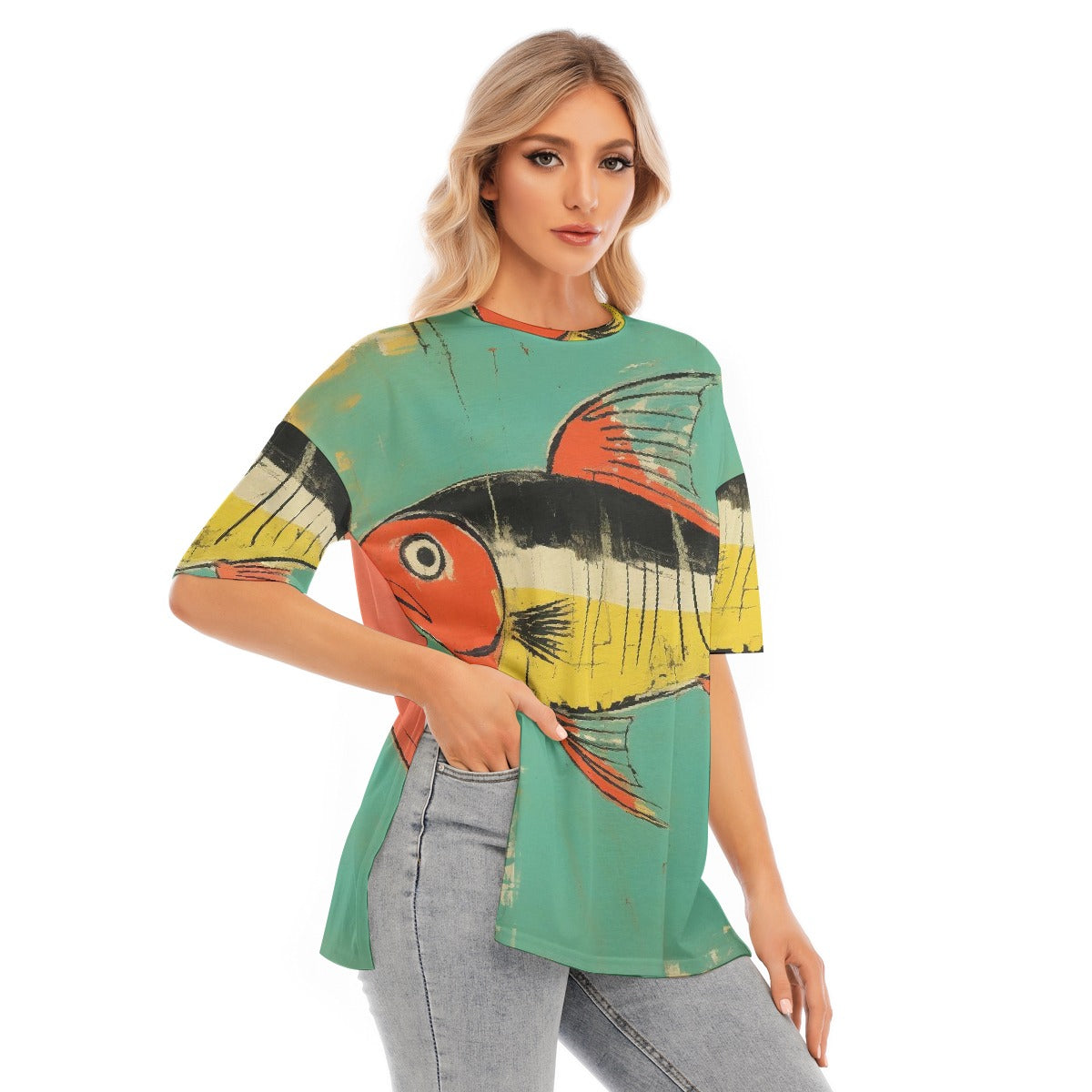 All-Over Print Women's Short Sleeves T-shirt With Hem Split