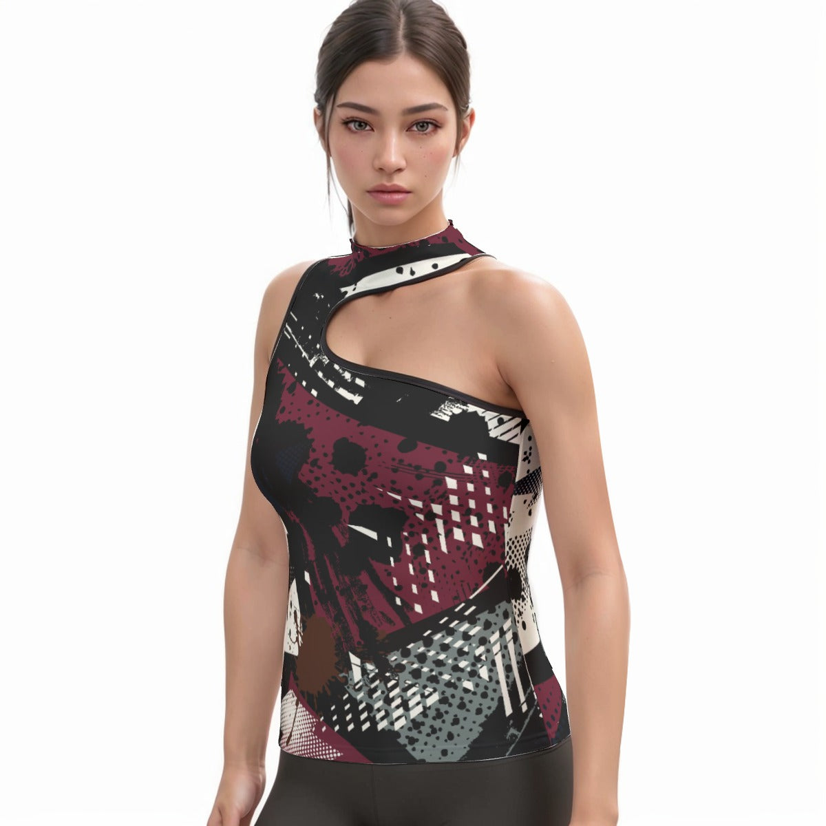 All-Over Print Women's Halter Sleeveless Asymmetrical Tank Top
