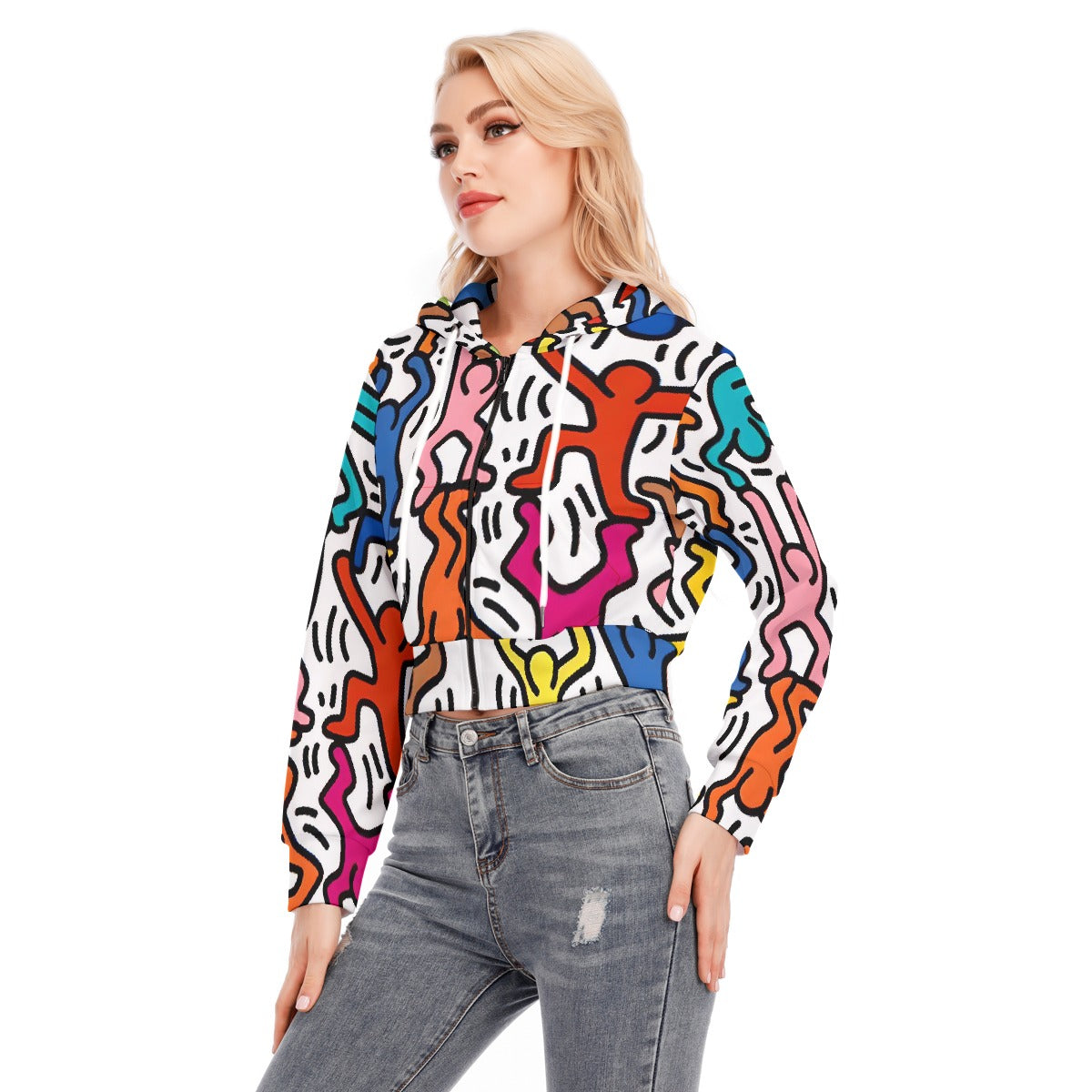 All-Over Print Women's Crop Top Hoodie With Zipper Closure