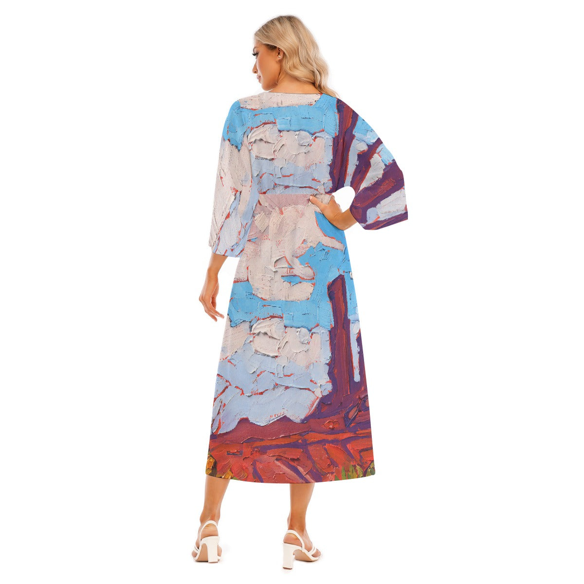 All-Over Print Women's Mid-Sleeve Long Dress