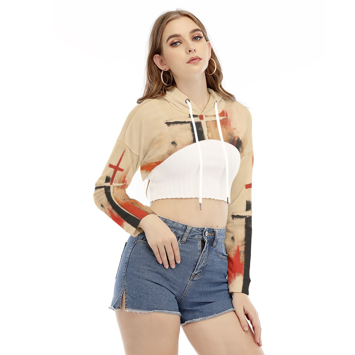 All-Over Print Women's Smock Short Hoodie With Long Sleeve