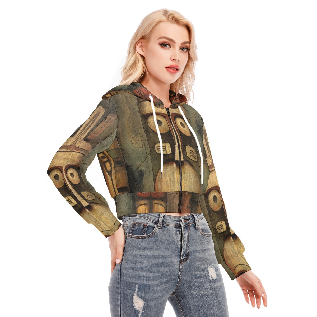 All-Over Print Women's Crop Top Hoodie With Zipper Closure