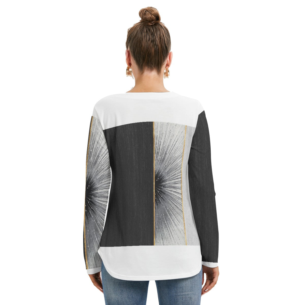 All-Over Print Women's Long Sleeve Neckline Tie Sweatshirt