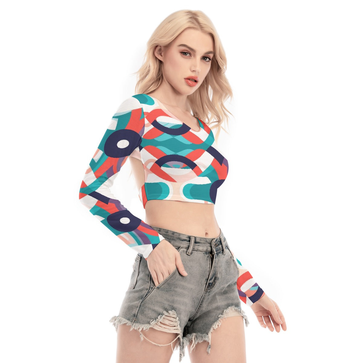 All-Over Print Women's Back Hollow T-shirt With Strap