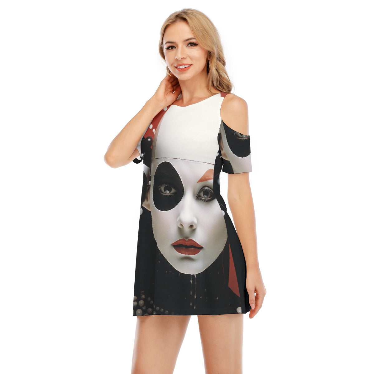 All-Over Print Women's Cold Shoulder Dress | 190GSM Cotton