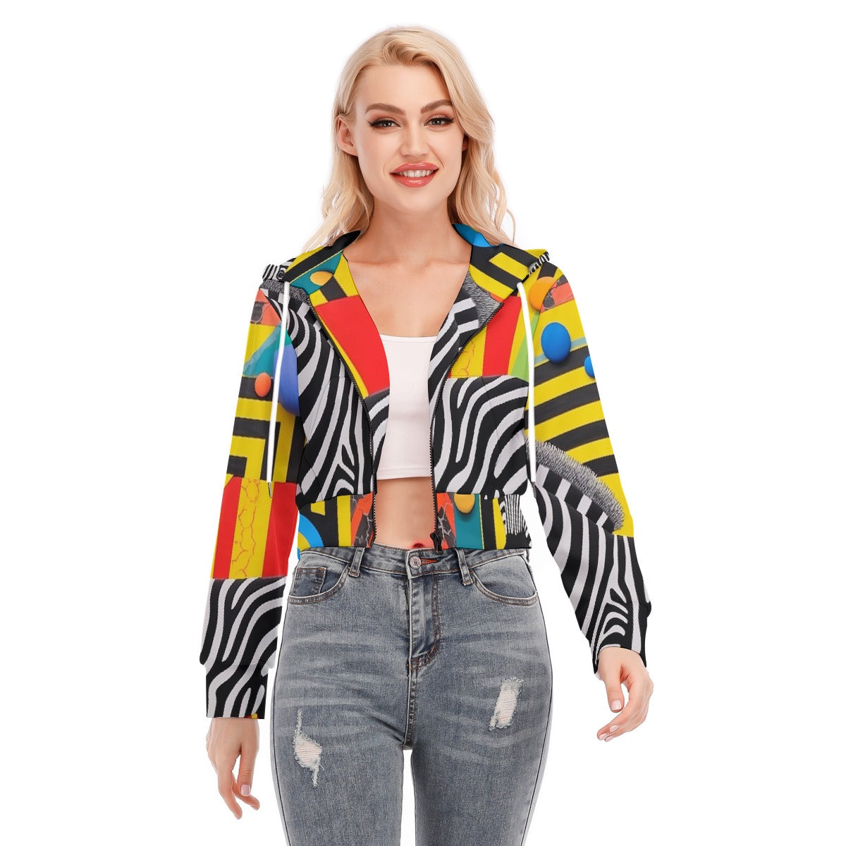 All-Over Print Women's Crop Top Hoodie With Zipper Closure