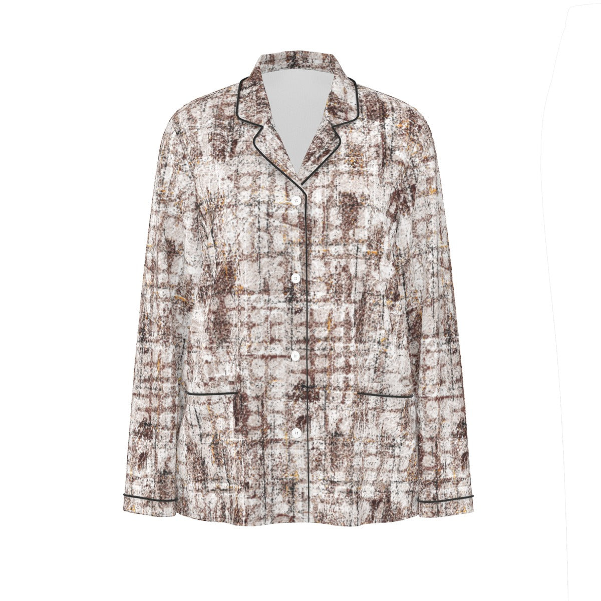 All-Over Print Women's Long Sleeve Pajama Set With Black Contrast Piping