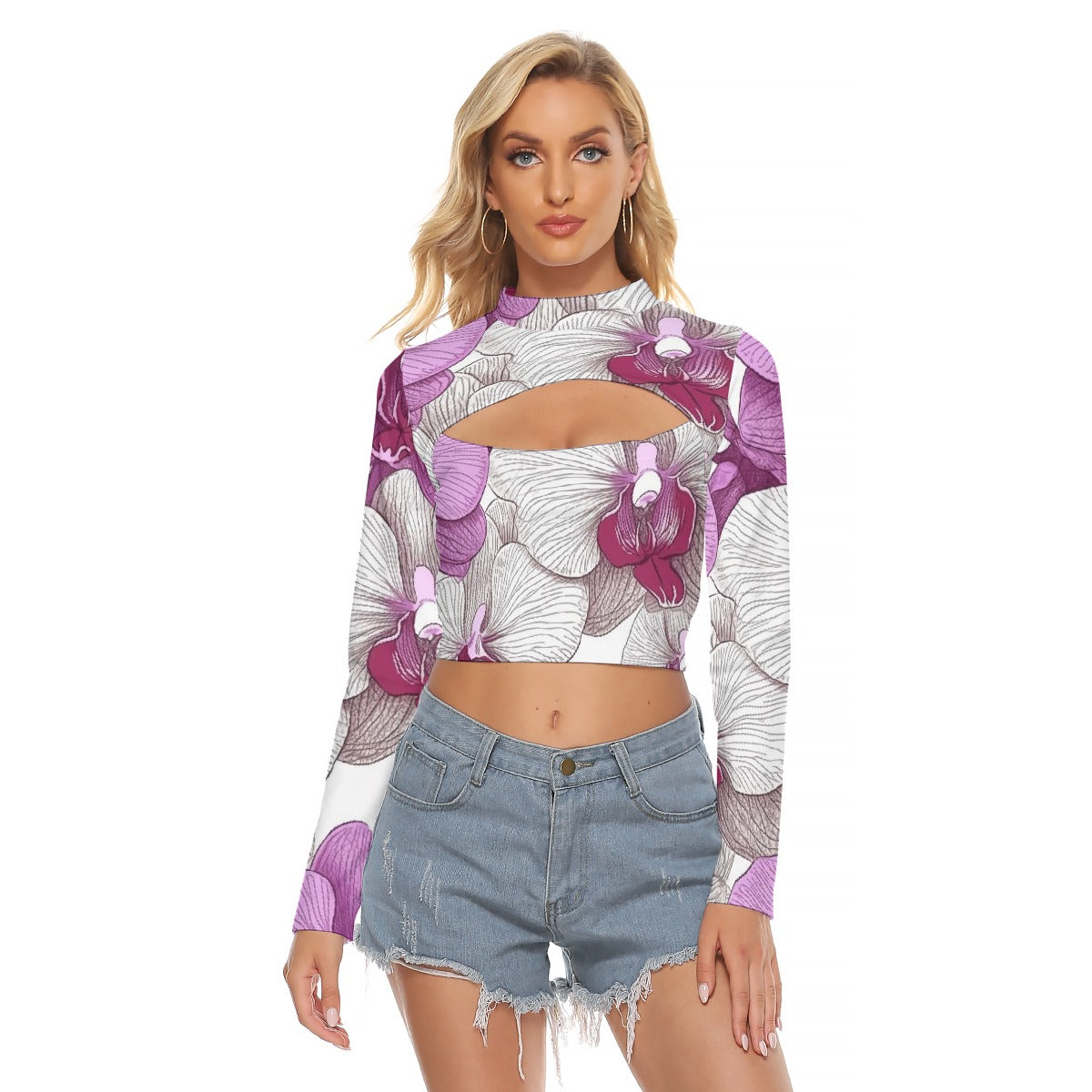 All-Over Print Women's Hollow Chest Keyhole Tight Crop Top