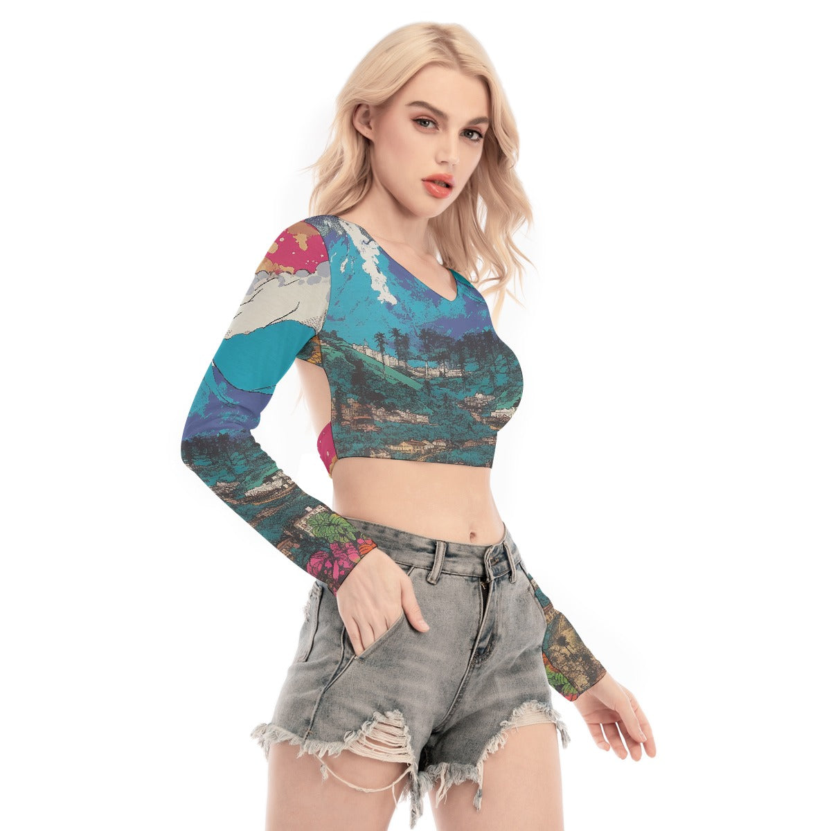 All-Over Print Women's Back Hollow T-shirt With Strap