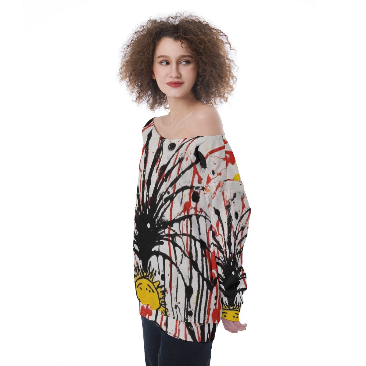 All-Over Print Oversized Women's Off-Shoulder Sweatshirt