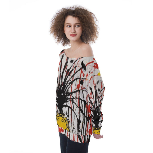 All-Over Print Oversized Women's Off-Shoulder Sweatshirt