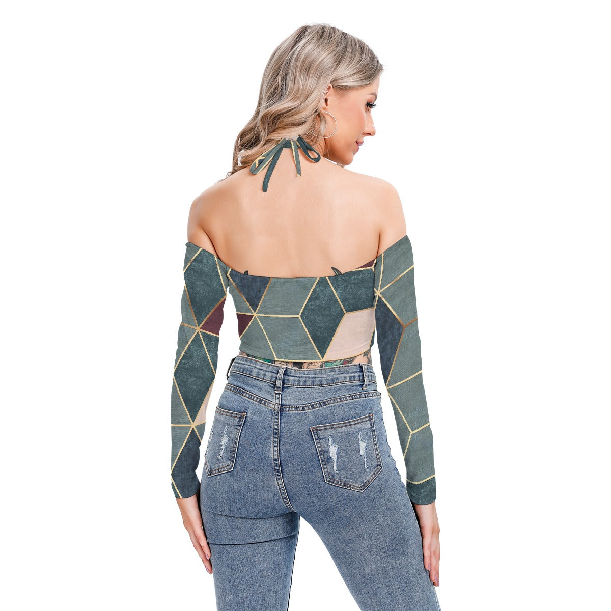 All-Over Print Women's Halter Lace-up Top