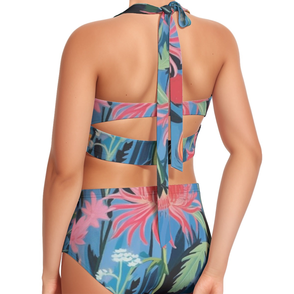 All-Over Print Women's Swimsuit Set With Halter