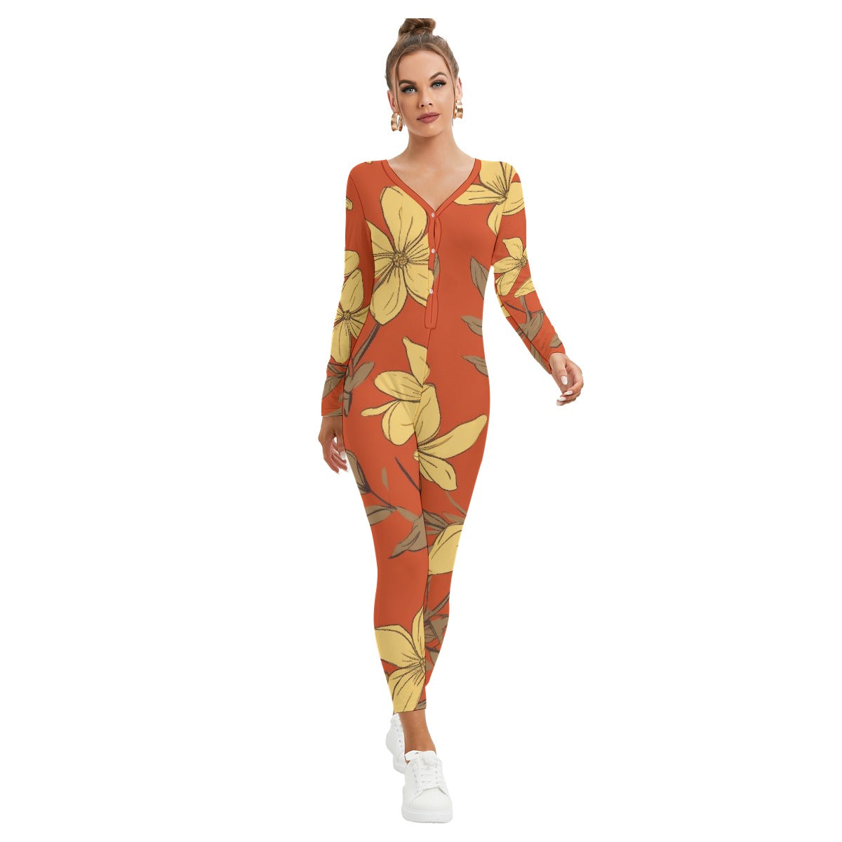 All-Over Print Women's Plunging Neck Jumpsuit