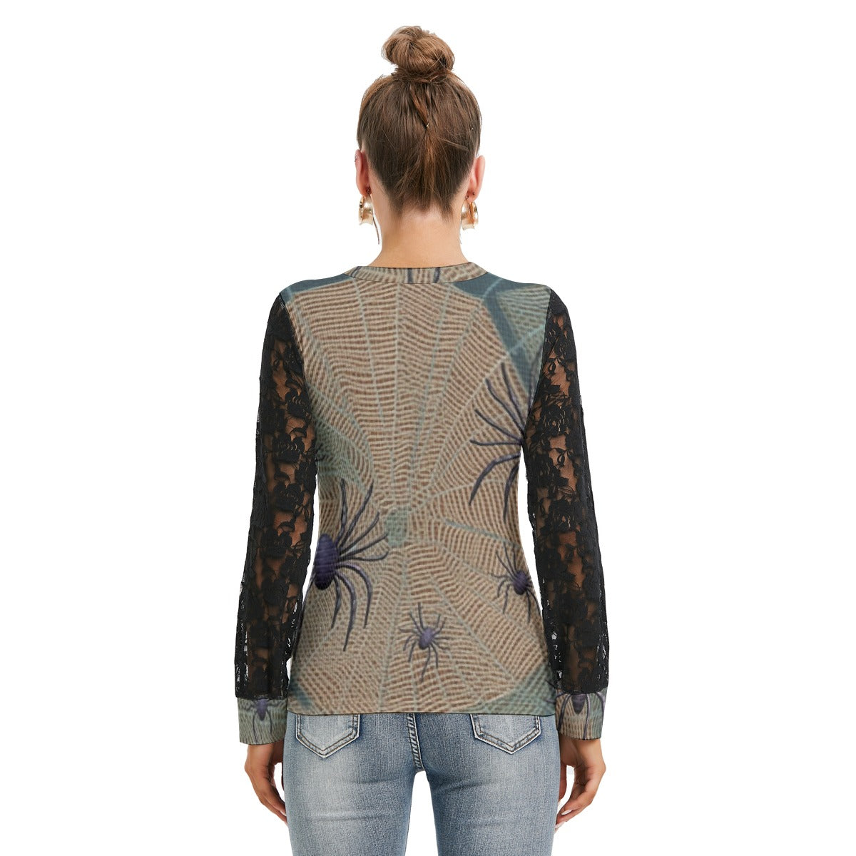 All-Over Print Women's T-shirt And Sleeve With Black Lace