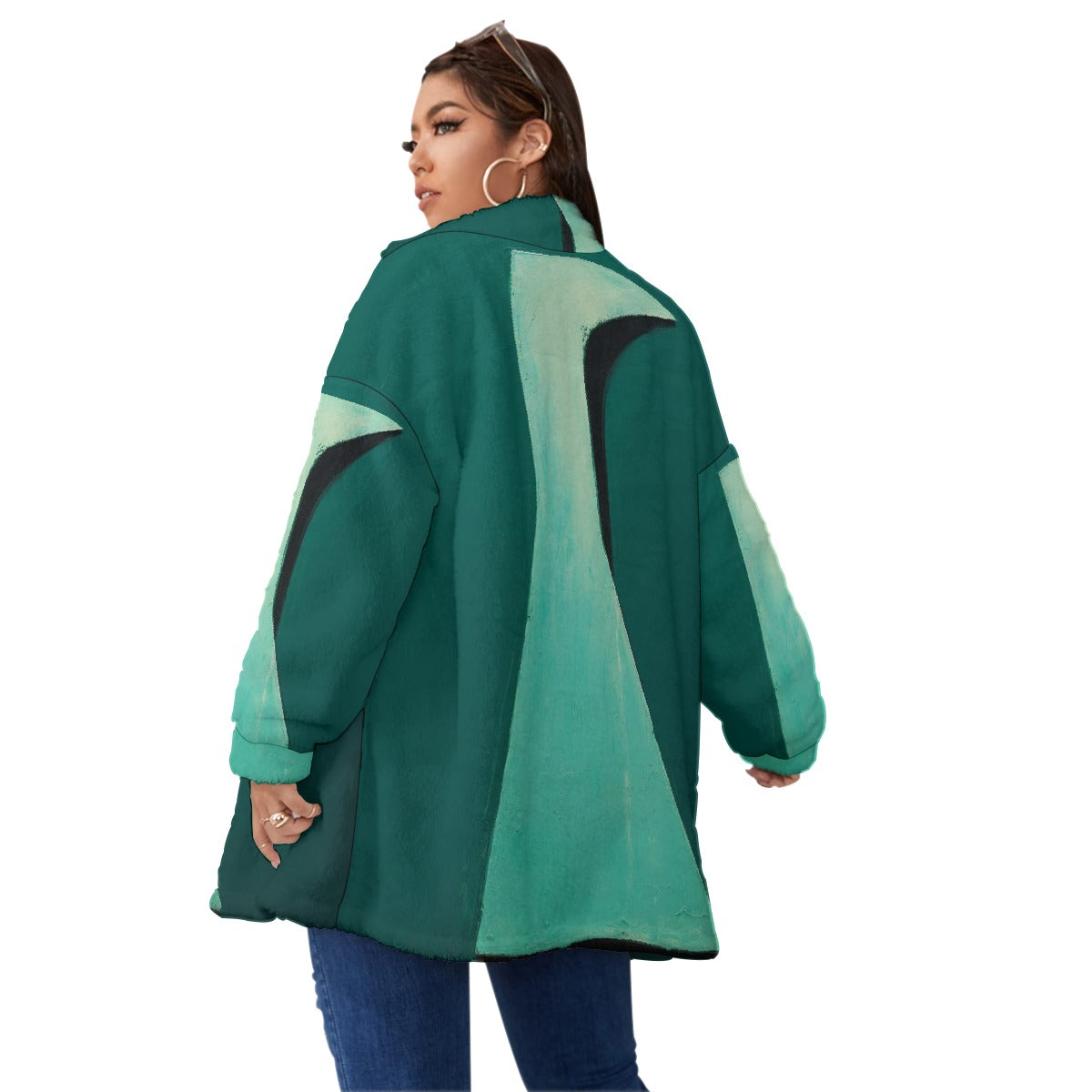 All-Over Print Unisex Borg Fleece Stand-up Collar Coat With Zipper Closure(Plus Size)