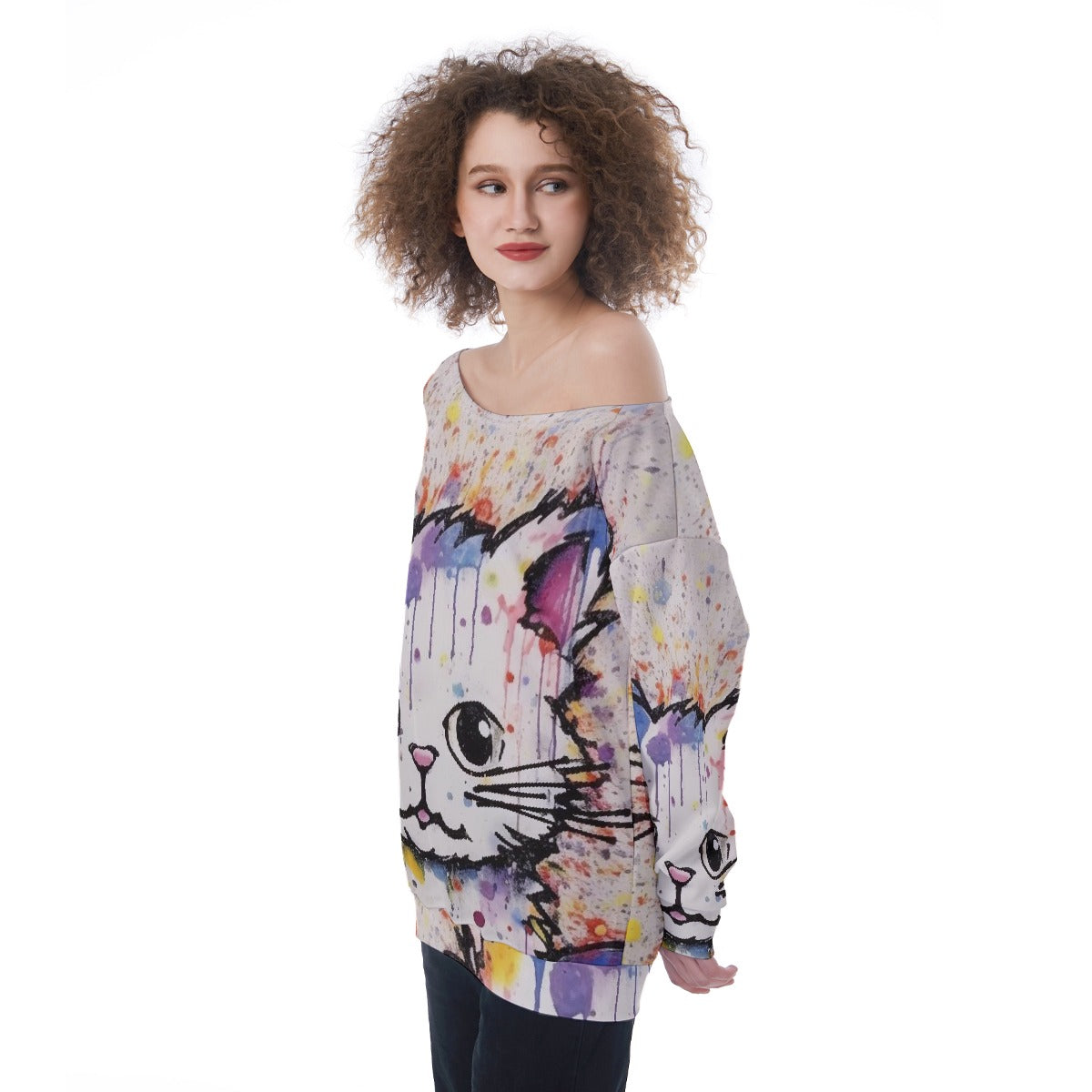 All-Over Print Oversized Women's Off-Shoulder Sweatshirt