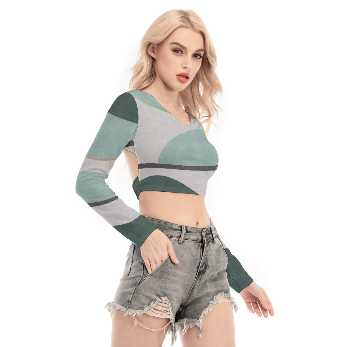 All-Over Print Women's Back Hollow T-shirt With Strap