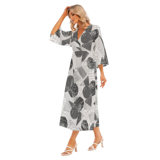 All-Over Print Women's Mid-Sleeve Long Dress