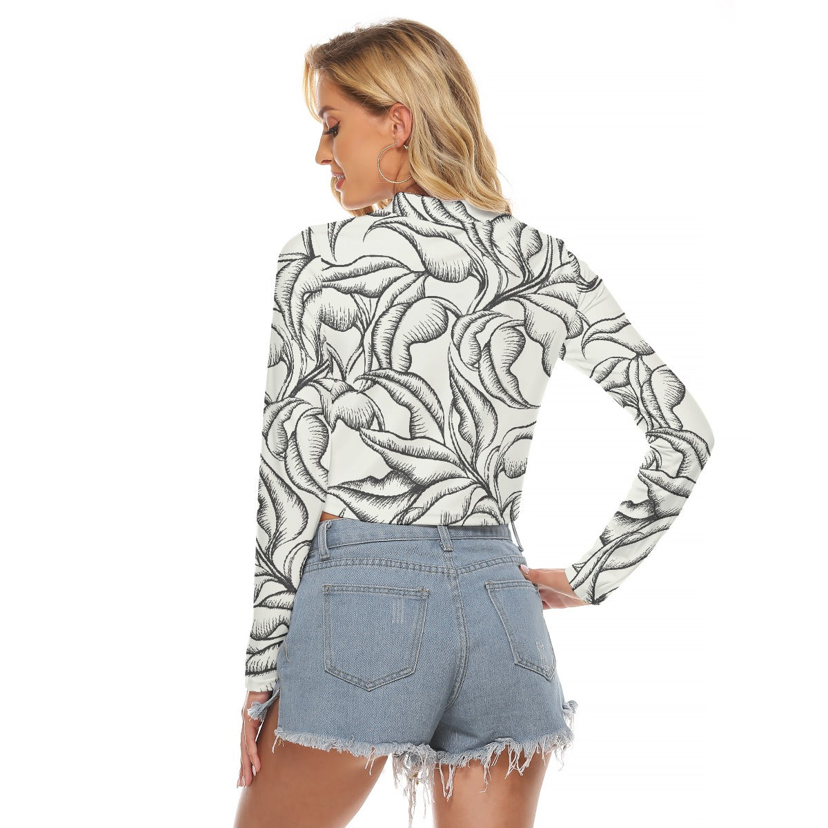 All-Over Print Women's Hollow Chest Keyhole Tight Crop Top