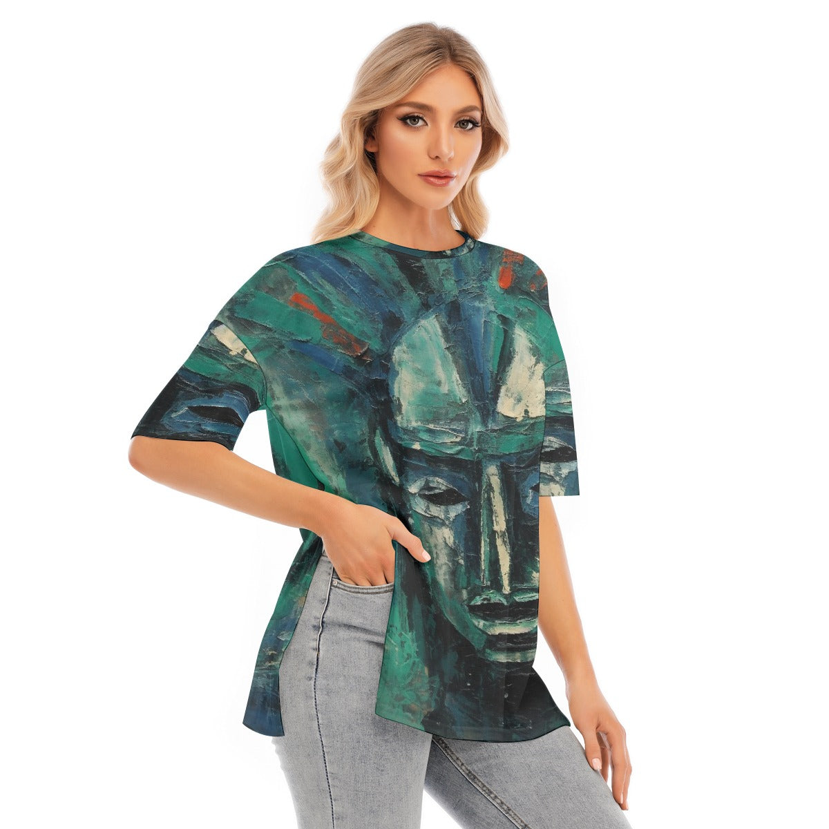 All-Over Print Women's Short Sleeves T-shirt With Hem Split