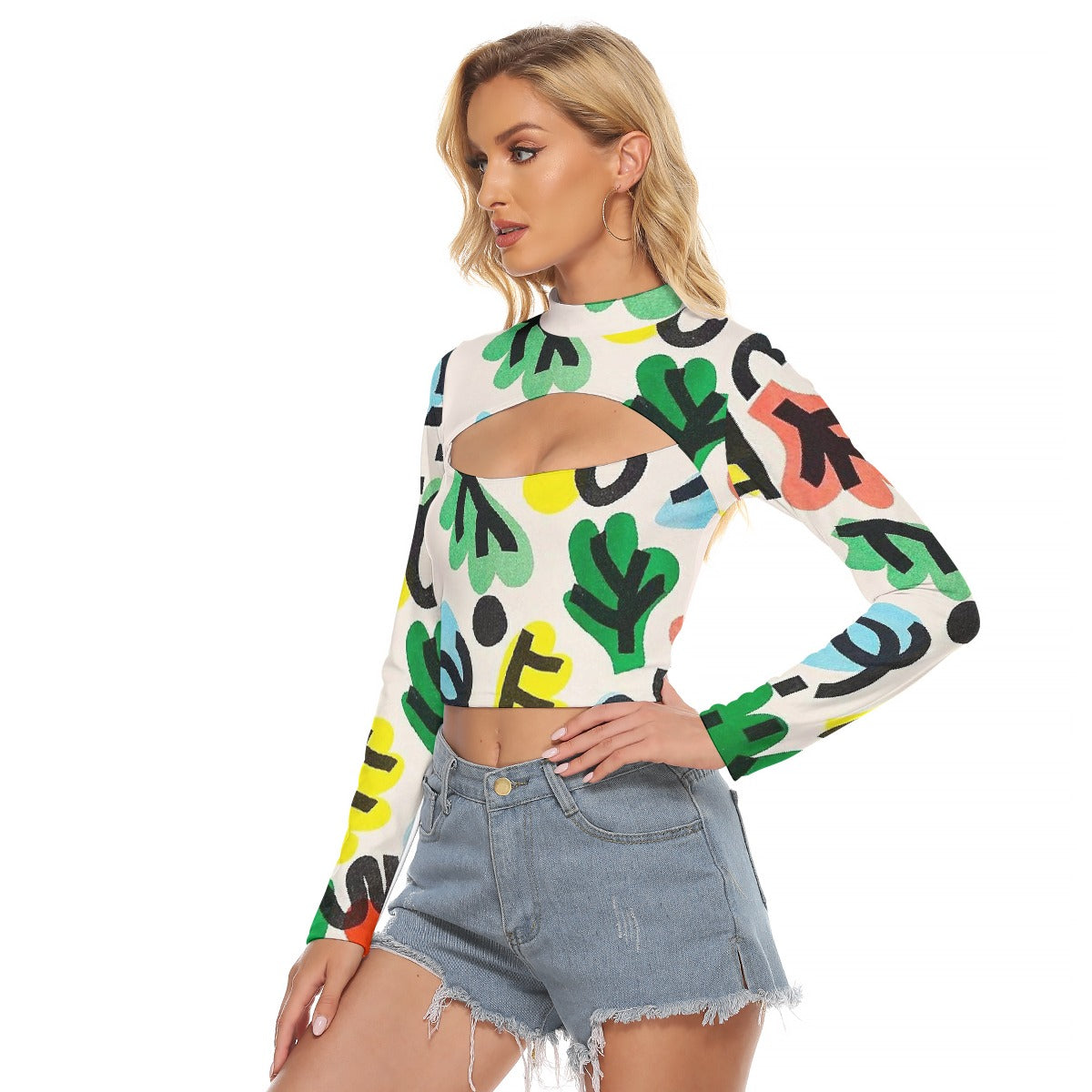 All-Over Print Women's Hollow Chest Keyhole Tight Crop Top