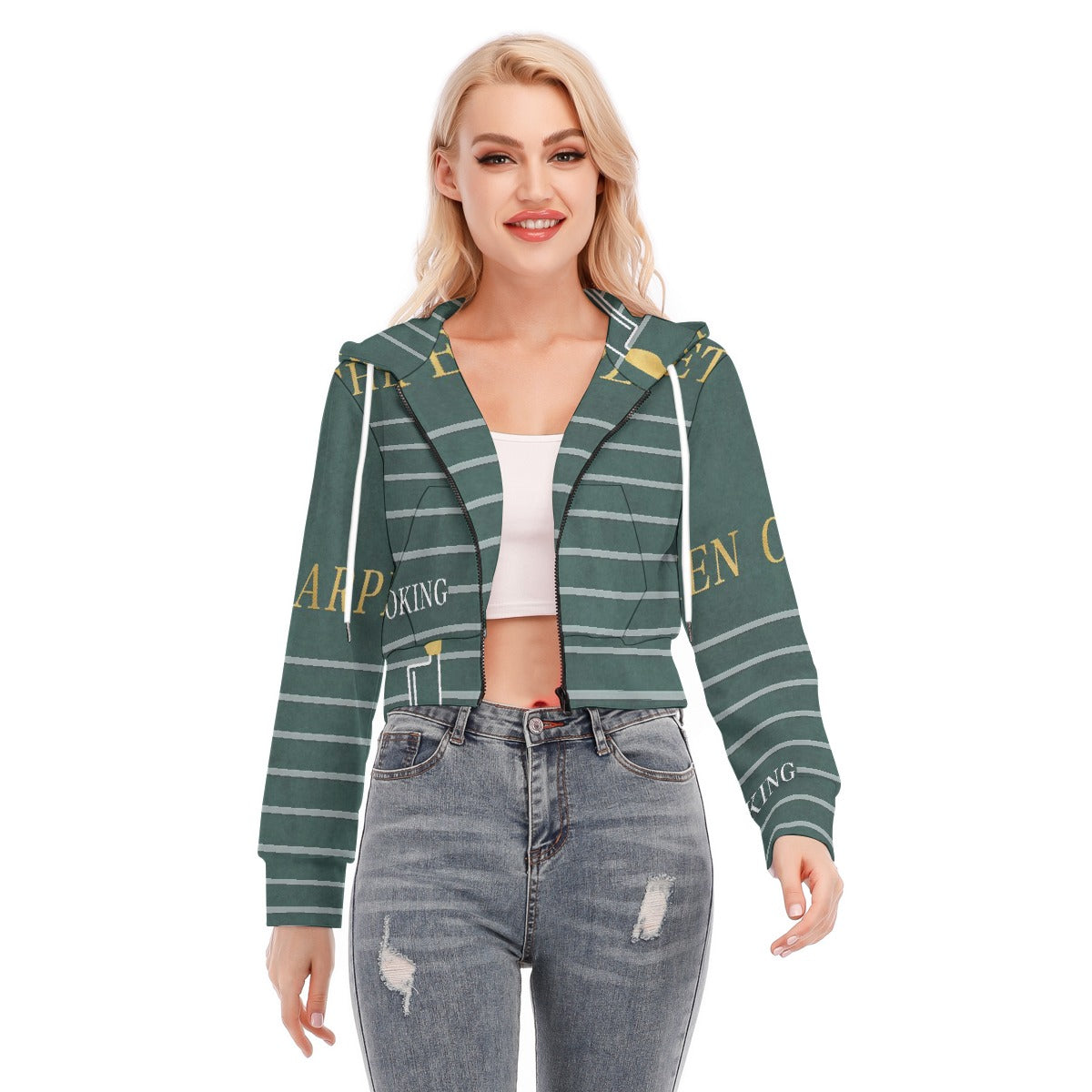 All-Over Print Women's Crop Top Hoodie With Zipper Closure