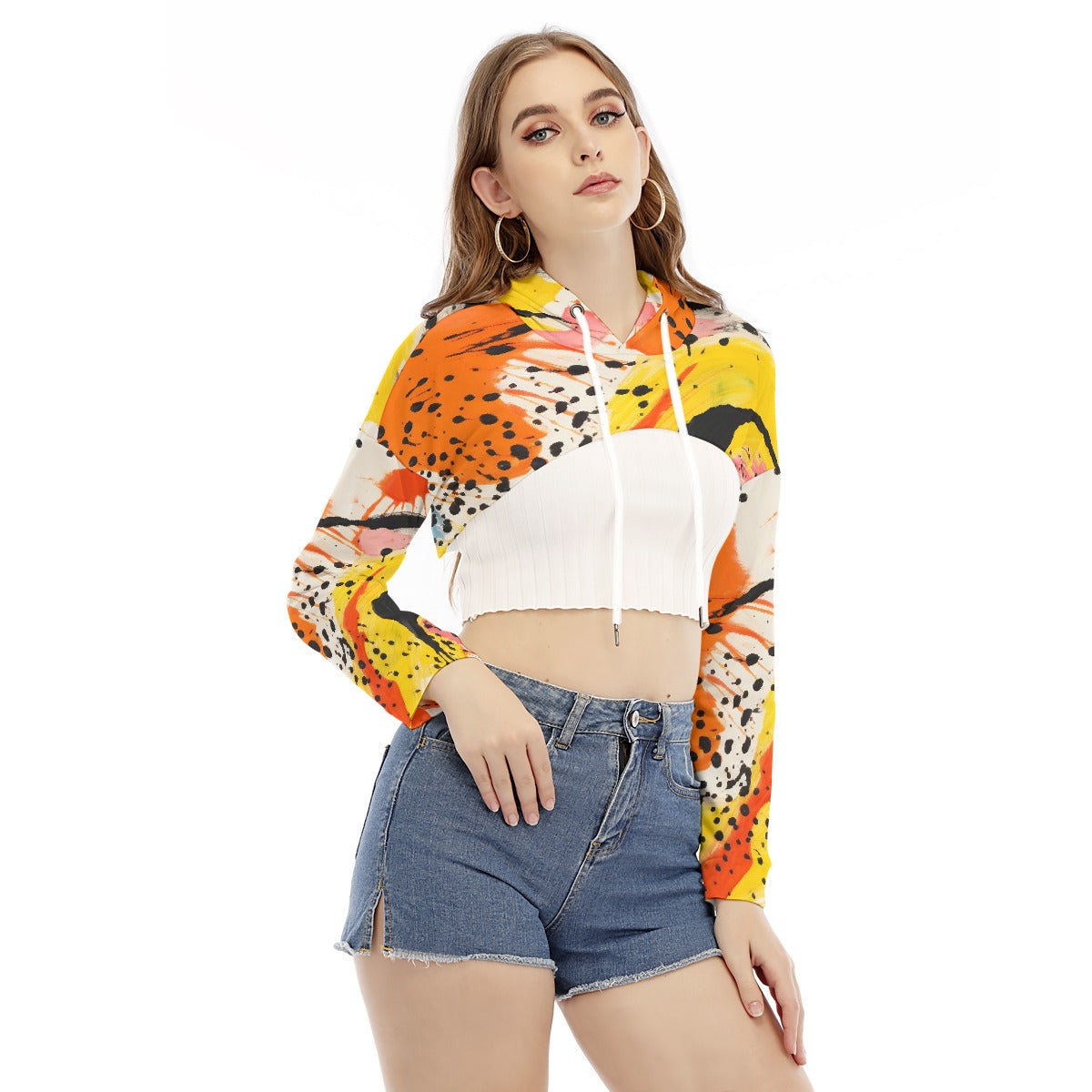 All-Over Print Women's Smock Short Hoodie With Long Sleeve