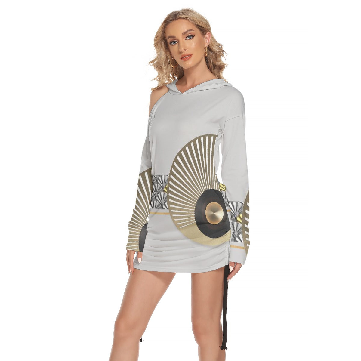 All-Over Print Women's One-shoulder Dress With Waist Shirring