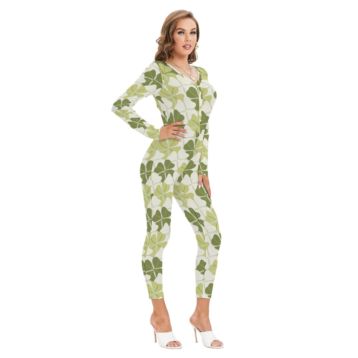 All-Over Print Women's Plunging Neck Jumpsuit