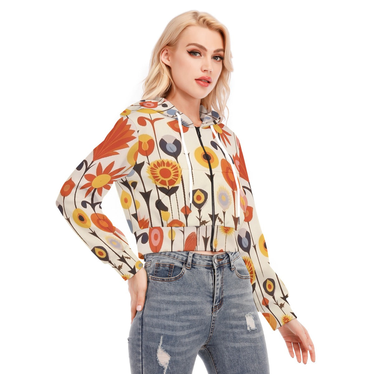 All-Over Print Women's Crop Top Hoodie With Zipper Closure