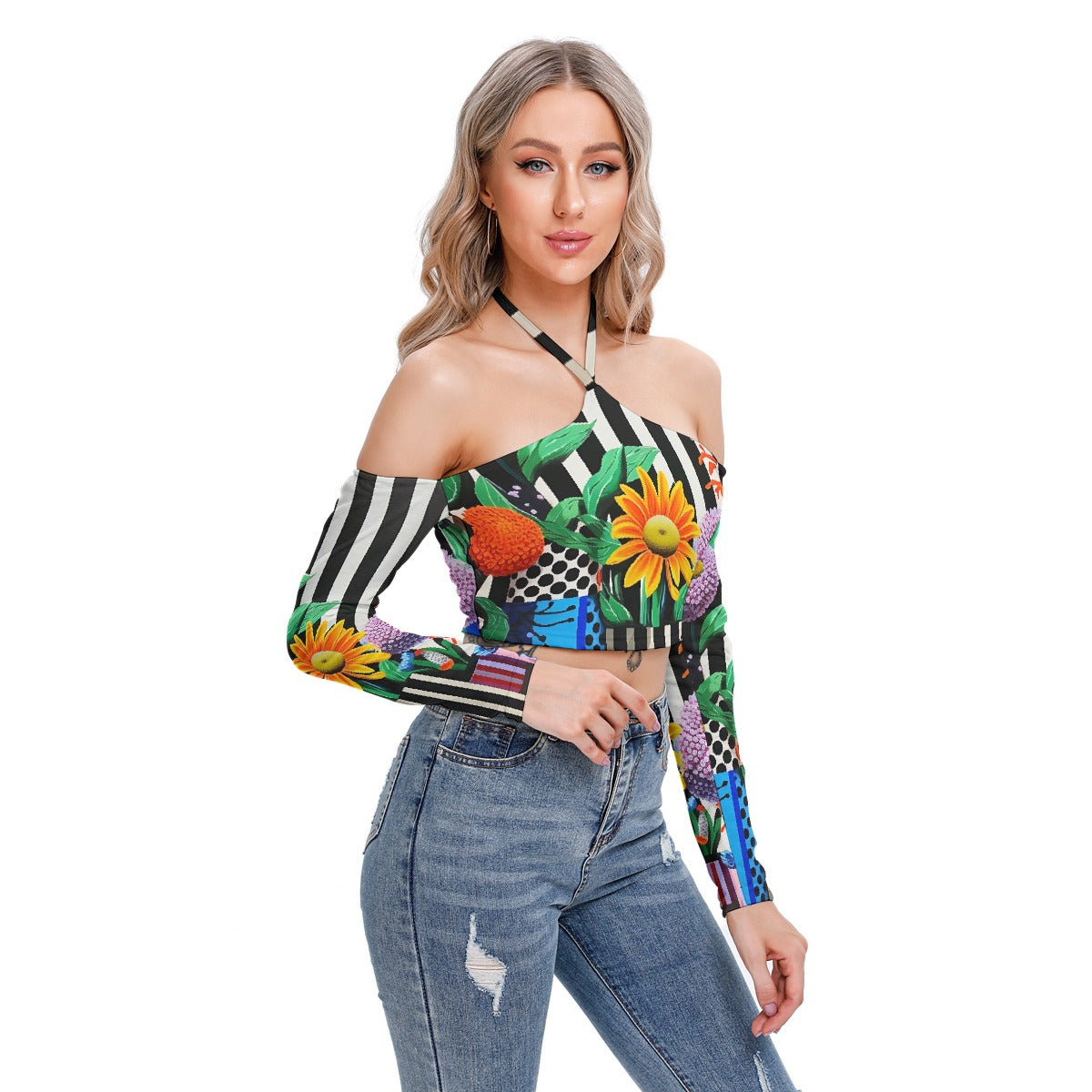 All-Over Print Women's Halter Lace-up Top