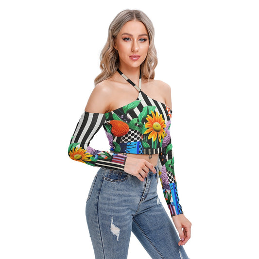 All-Over Print Women's Halter Lace-up Top