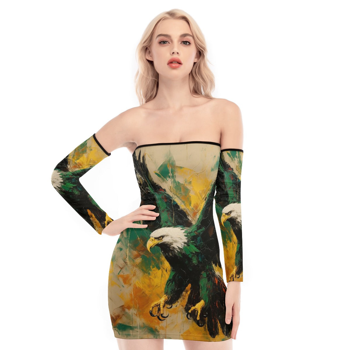 All-Over Print Women's Off-shoulder Back Lace-up Dress