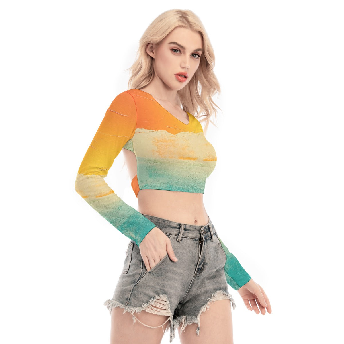 All-Over Print Women's Back Hollow T-shirt With Strap