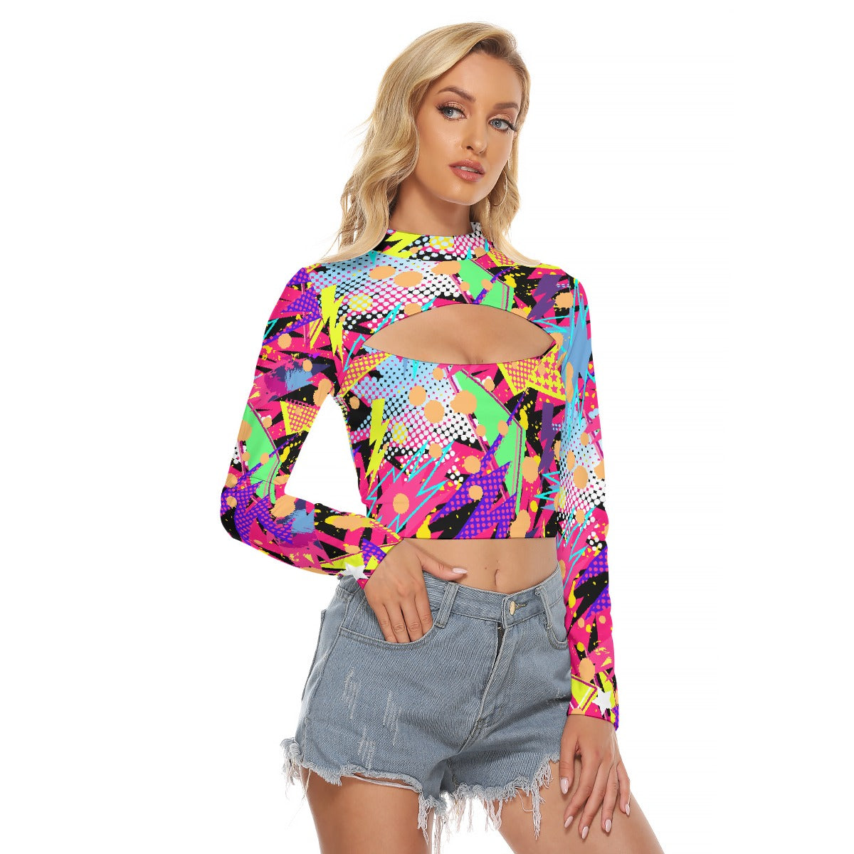 All-Over Print Women's Hollow Chest Keyhole Tight Crop Top