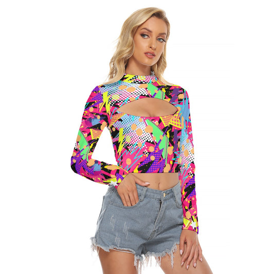 All-Over Print Women's Hollow Chest Keyhole Tight Crop Top