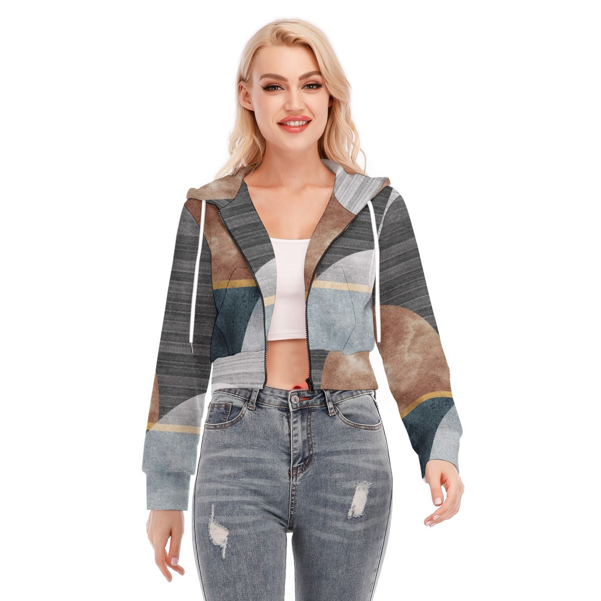 All-Over Print Women's Crop Top Hoodie With Zipper Closure