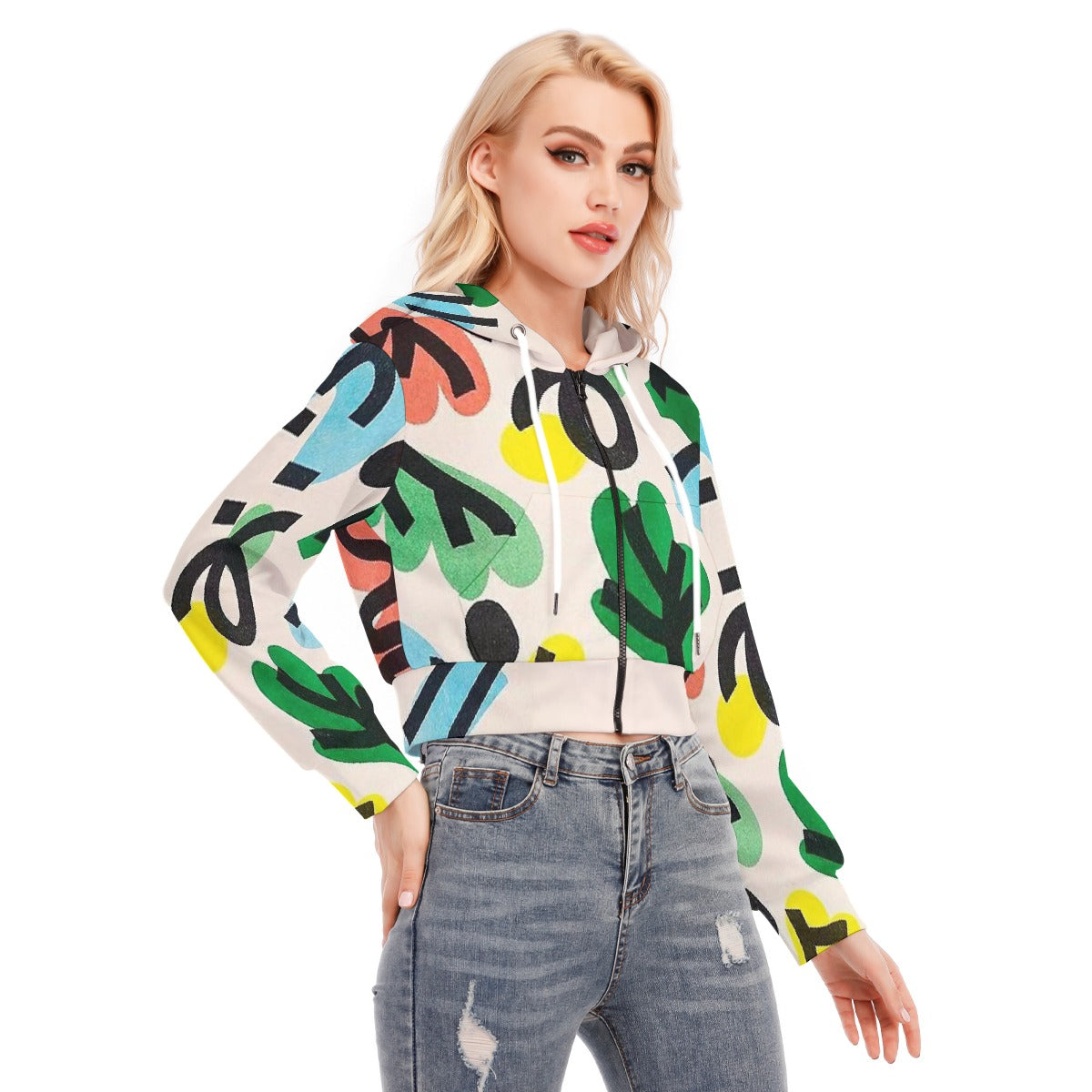All-Over Print Women's Crop Top Hoodie With Zipper Closure