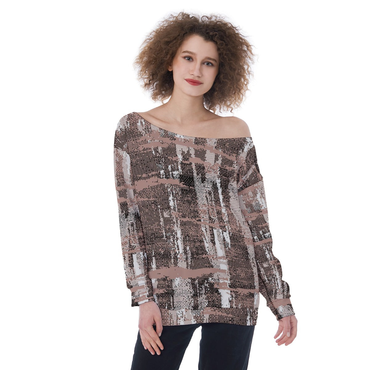 All-Over Print Oversized Women's Off-Shoulder Sweatshirt