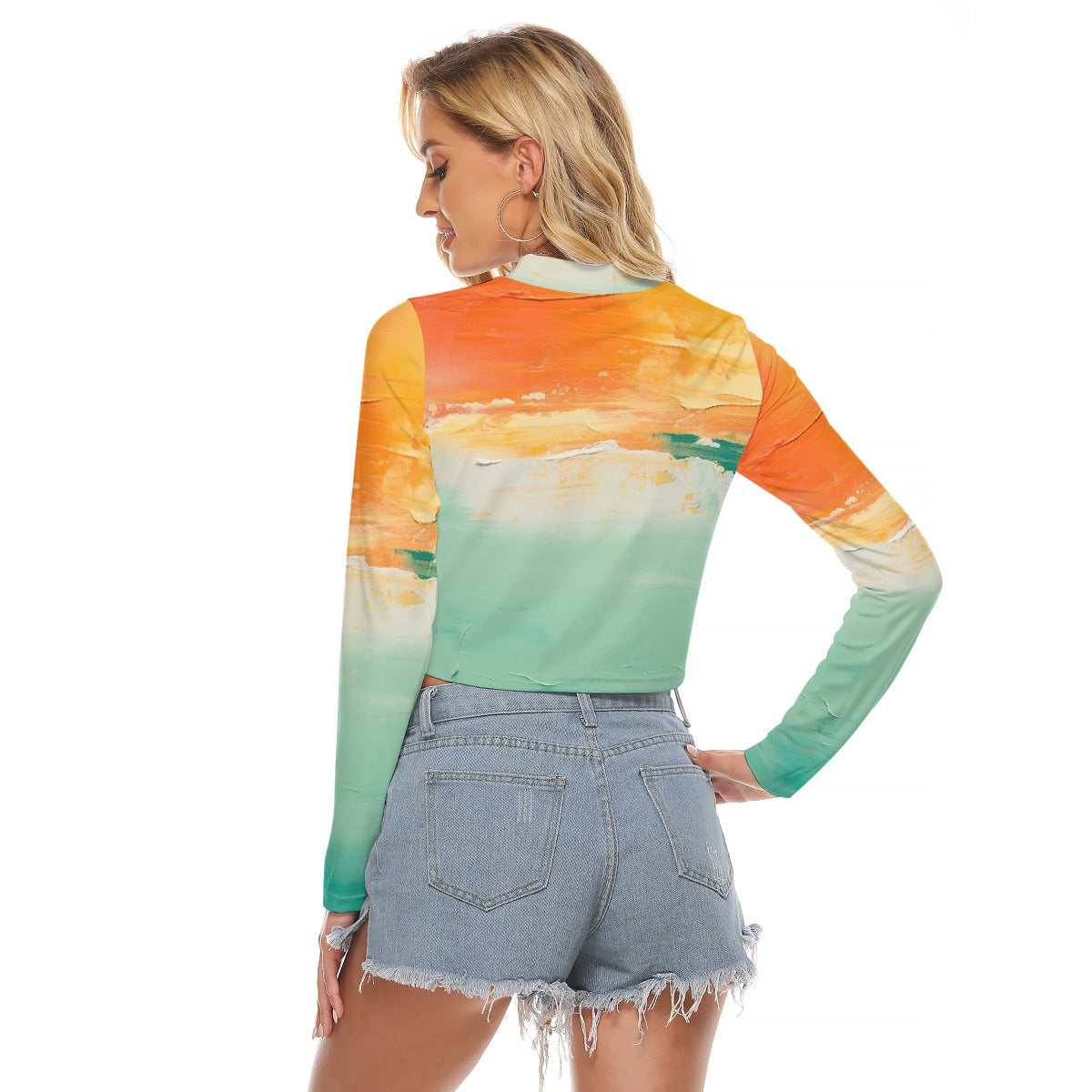 All-Over Print Women's Hollow Chest Keyhole Tight Crop Top