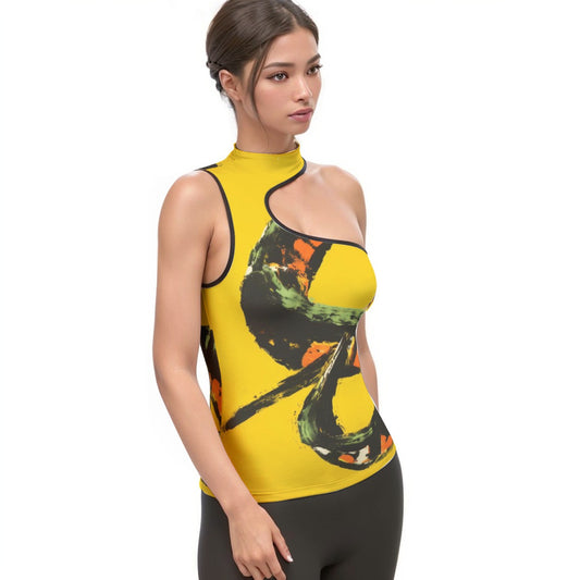 All-Over Print Women's Halter Sleeveless Asymmetrical Tank Top