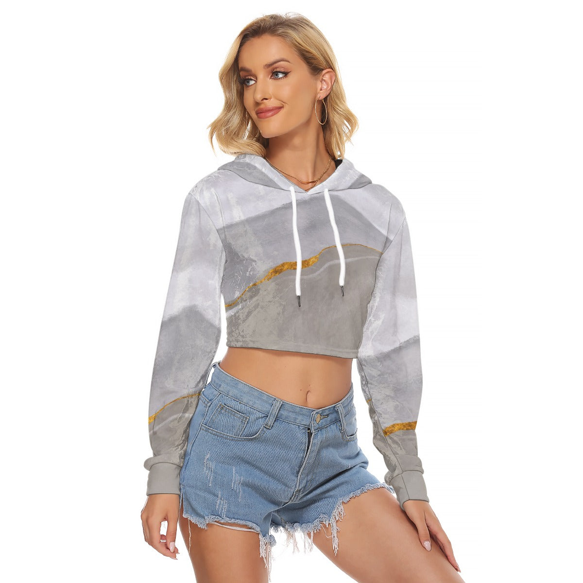 All-Over Print Women's Crop Top Hoodie|Velvet