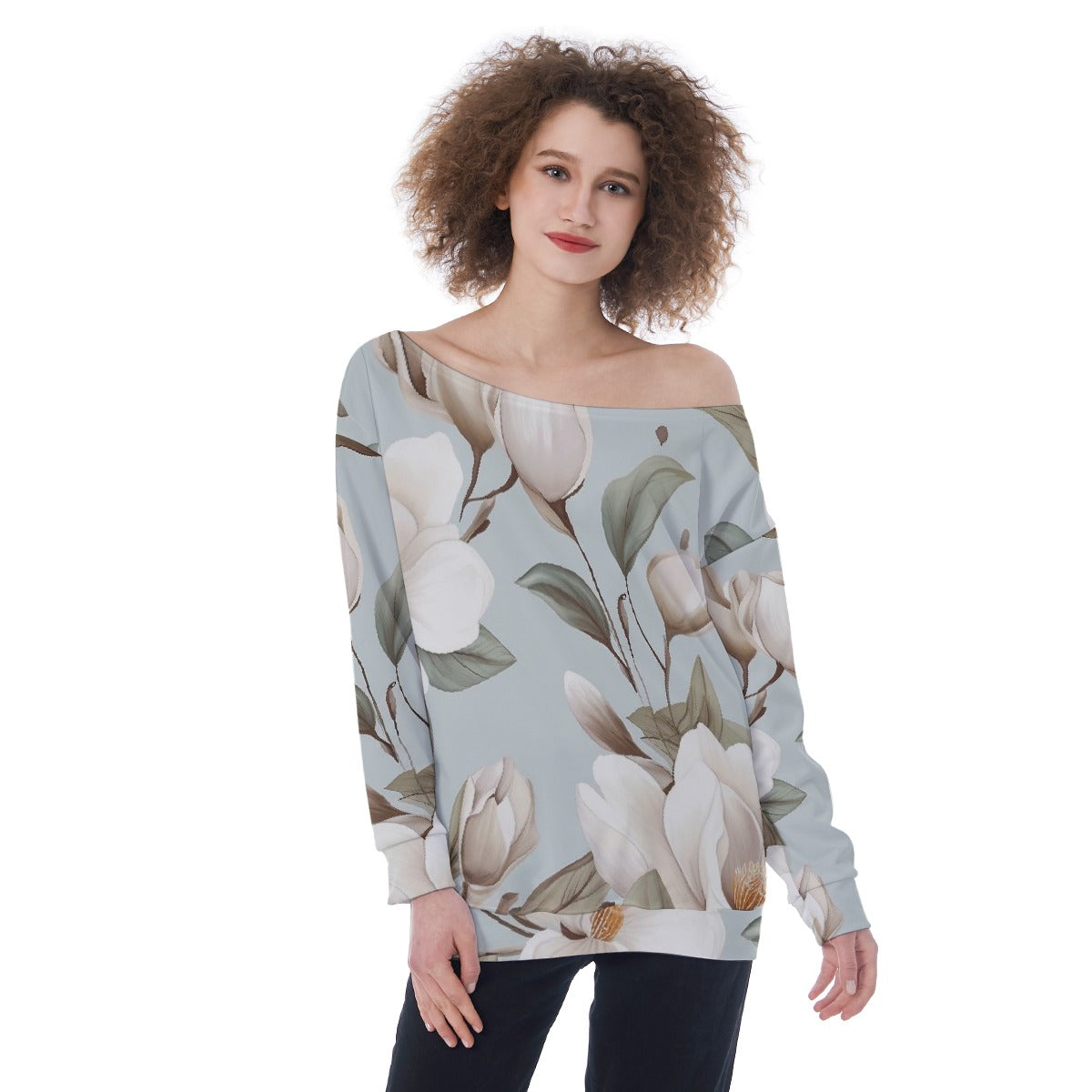 All-Over Print Oversized Women's Off-Shoulder Sweatshirt